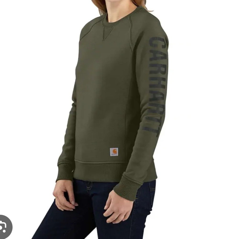 Carhartt Olive Green Crewneck Sweatshirt with Sleeve Logo